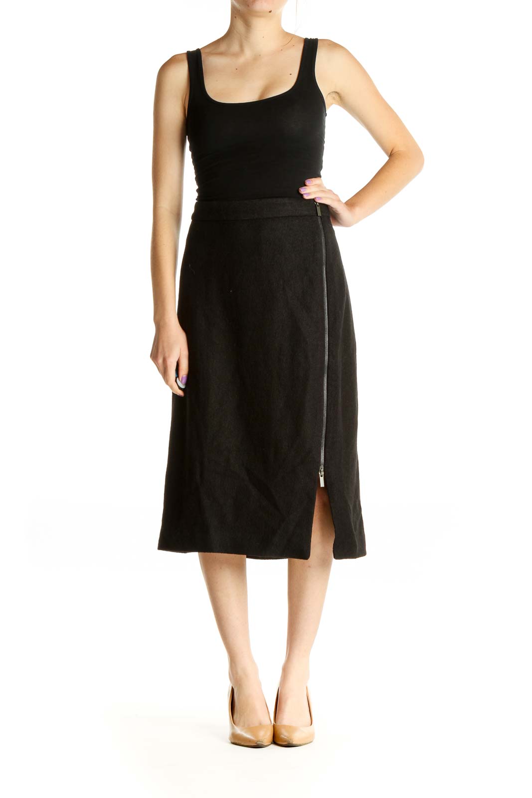 Black Solid Brunch Flared Skirt