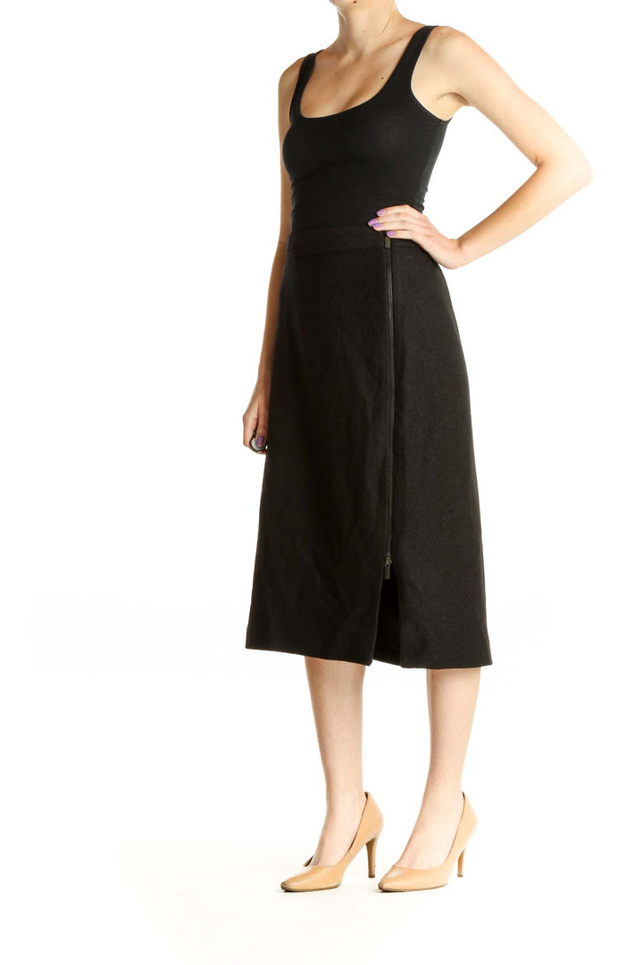 Black Solid Brunch Flared Skirt