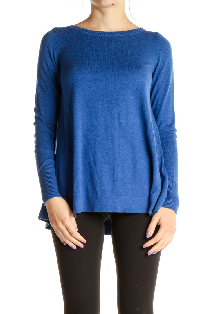 Blue Solid Classic Sweater