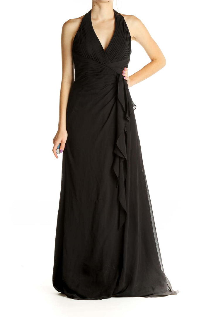 Black Solid Formal Column Dress