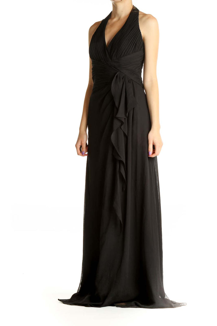 Black Solid Formal Column Dress