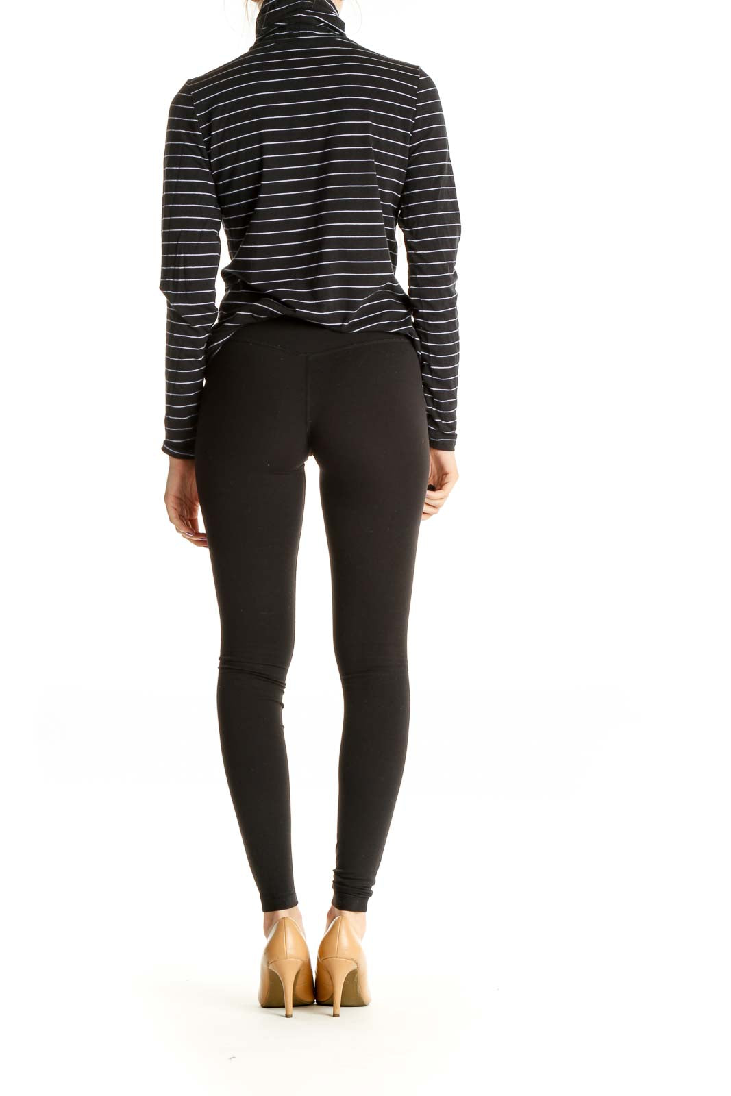 Black Striped Casual Turtleneck