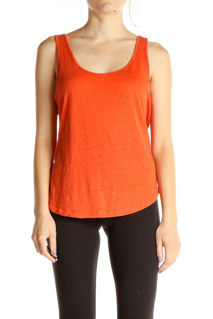 Orange Solid Casual Tank Top