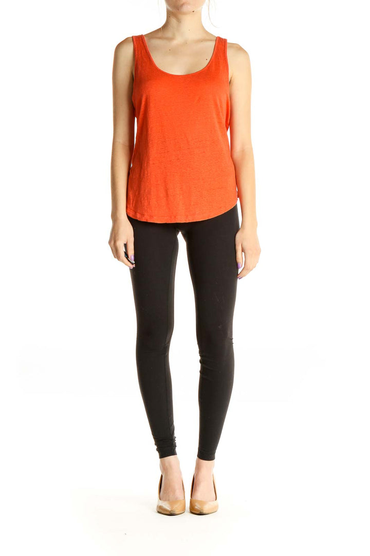 Orange Solid Casual Tank Top