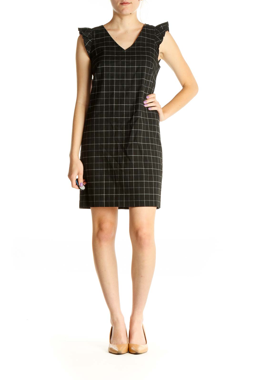 Black Checkered Work Sheath Dress