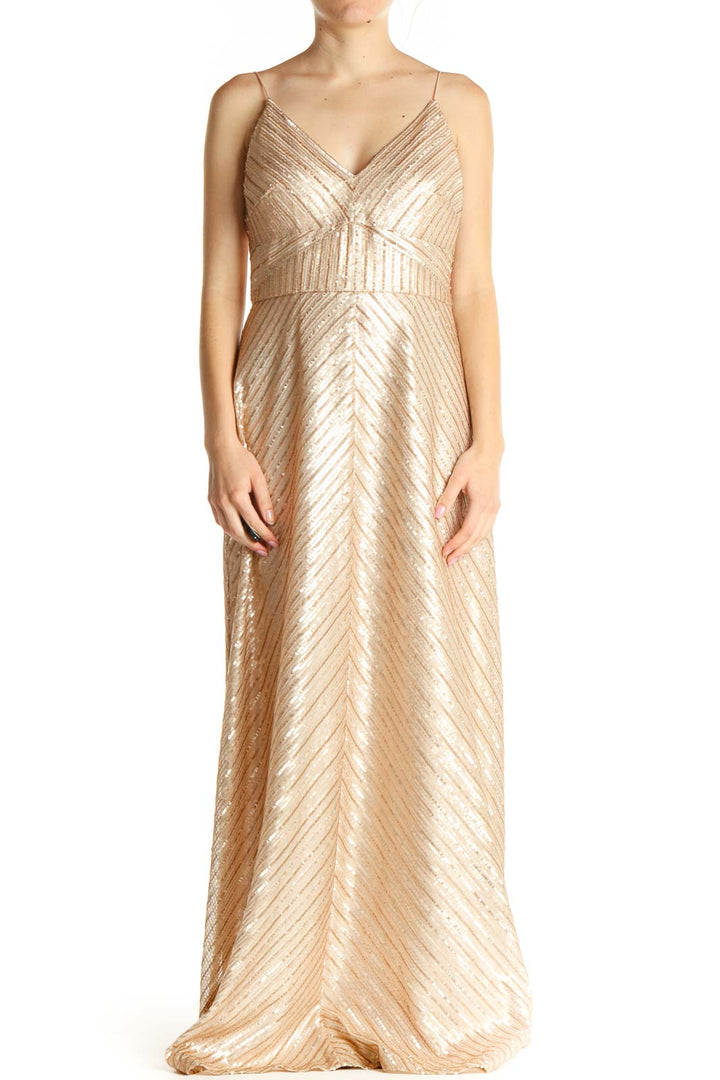 Beige Sequin Classic Column Dress