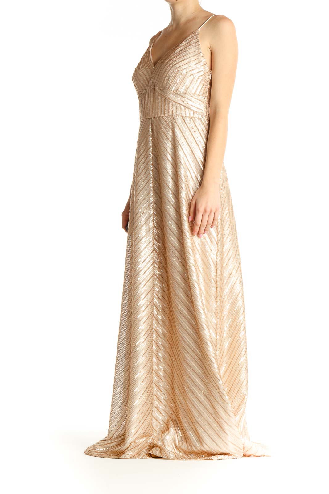 Beige Sequin Classic Column Dress