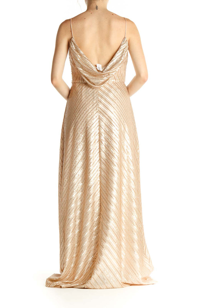 Beige Sequin Classic Column Dress