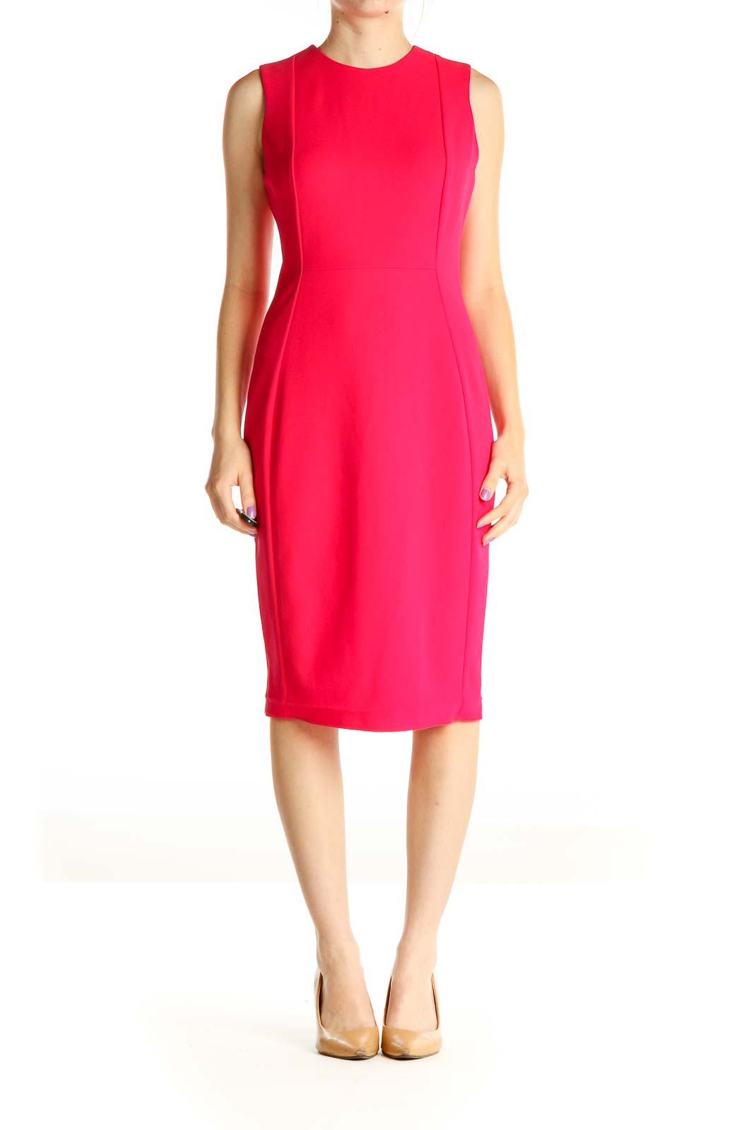 Pink Solid Work Sheath Dress