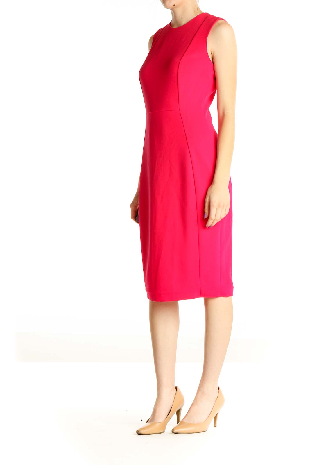 Pink Solid Work Sheath Dress