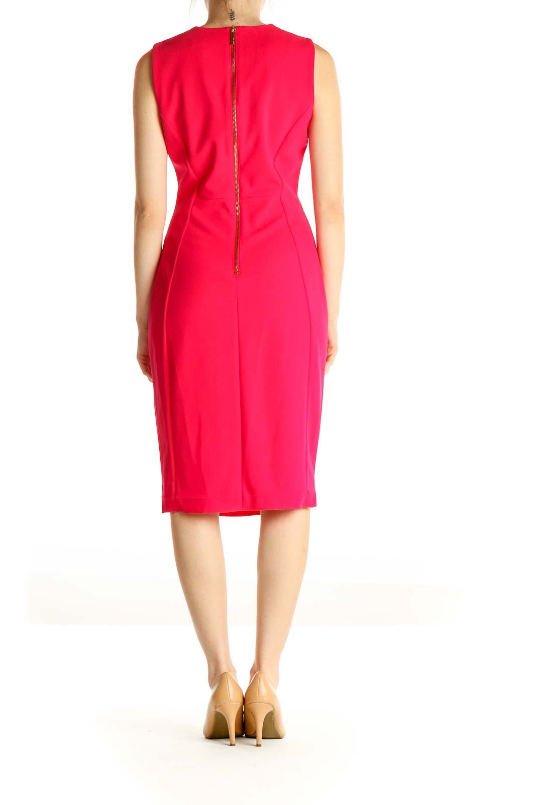 Pink Solid Work Sheath Dress