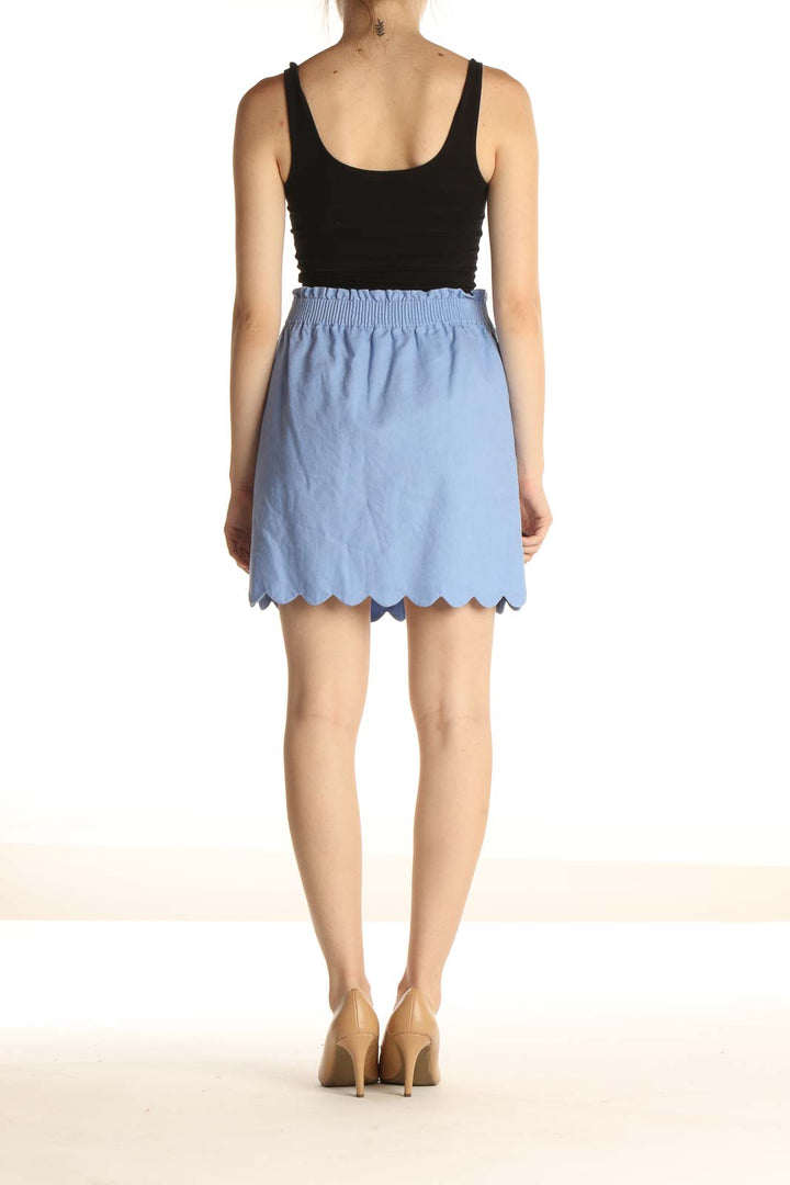 Blue Solid Chic Flared Skirt