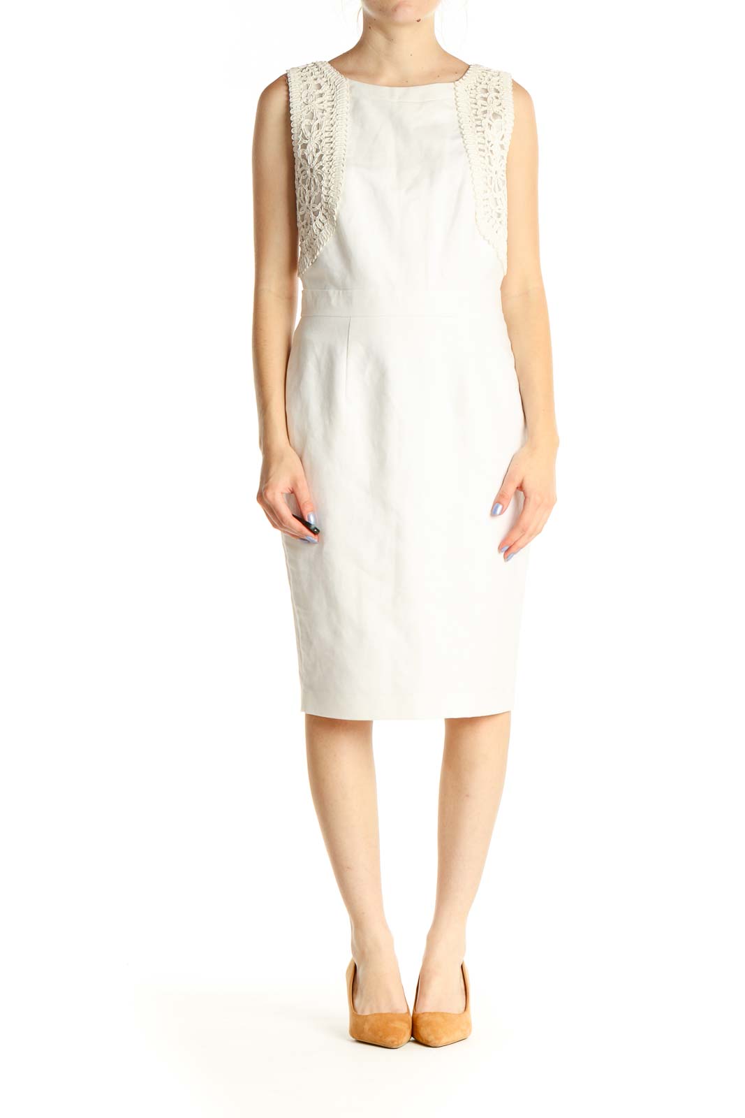 White Solid Cocktail Sheath Dress