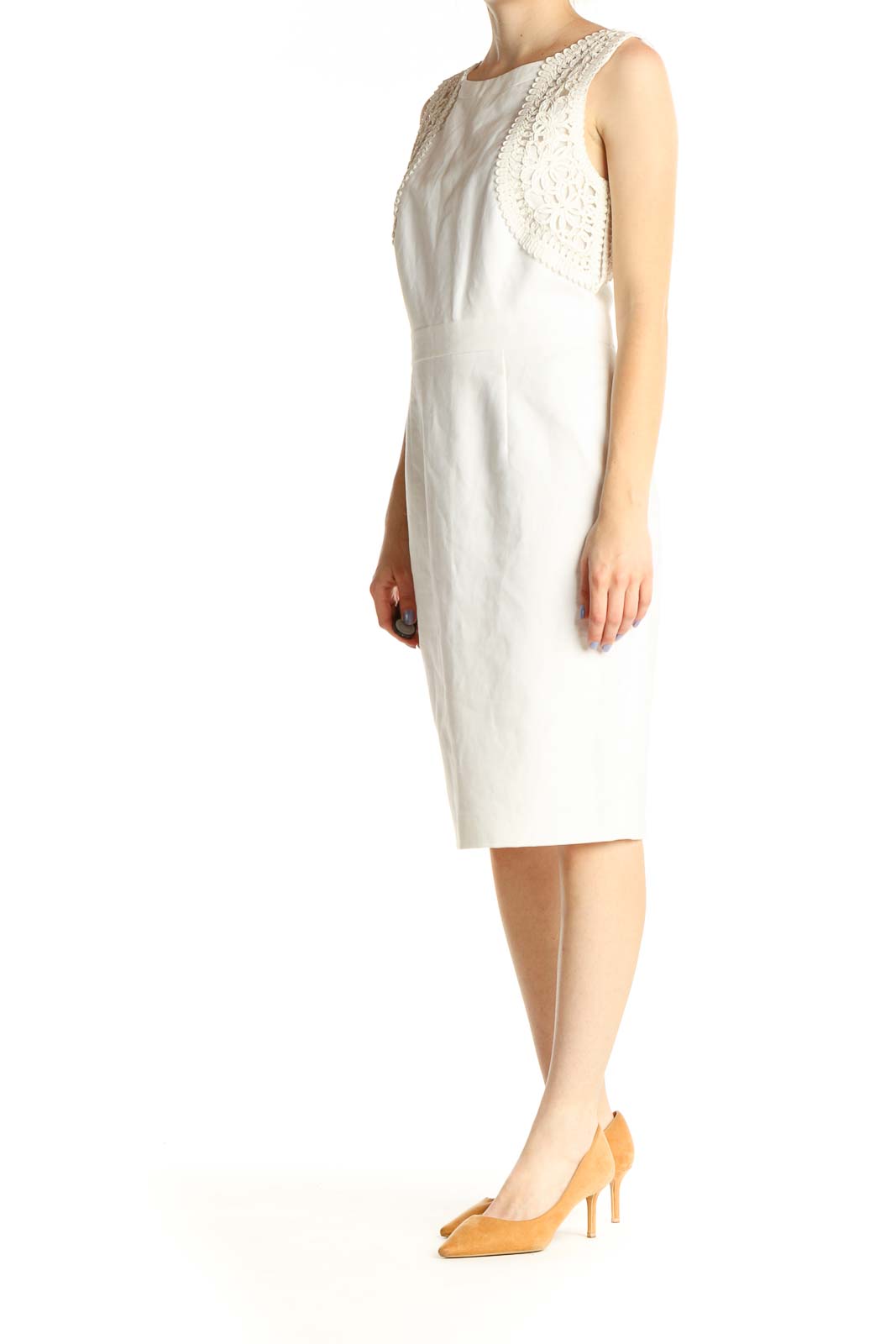 White Solid Cocktail Sheath Dress