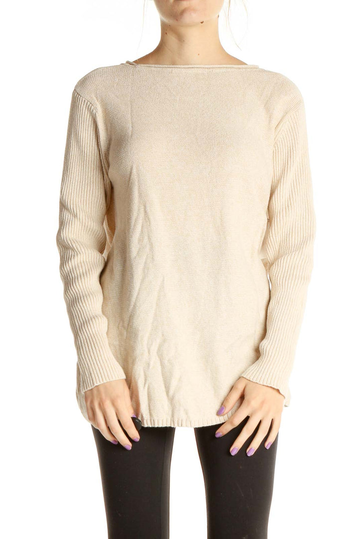 Beige Solid All Day Wear Sweater