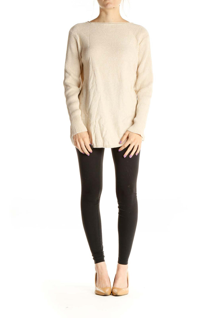 Beige Solid All Day Wear Sweater