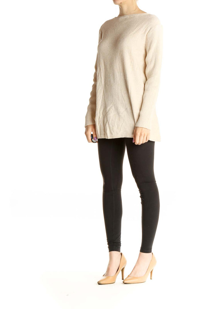 Beige Solid All Day Wear Sweater