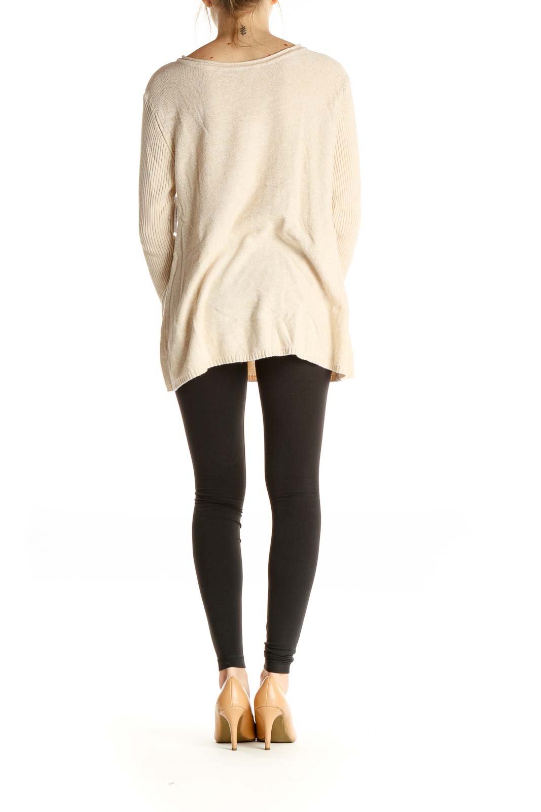 Beige Solid All Day Wear Sweater