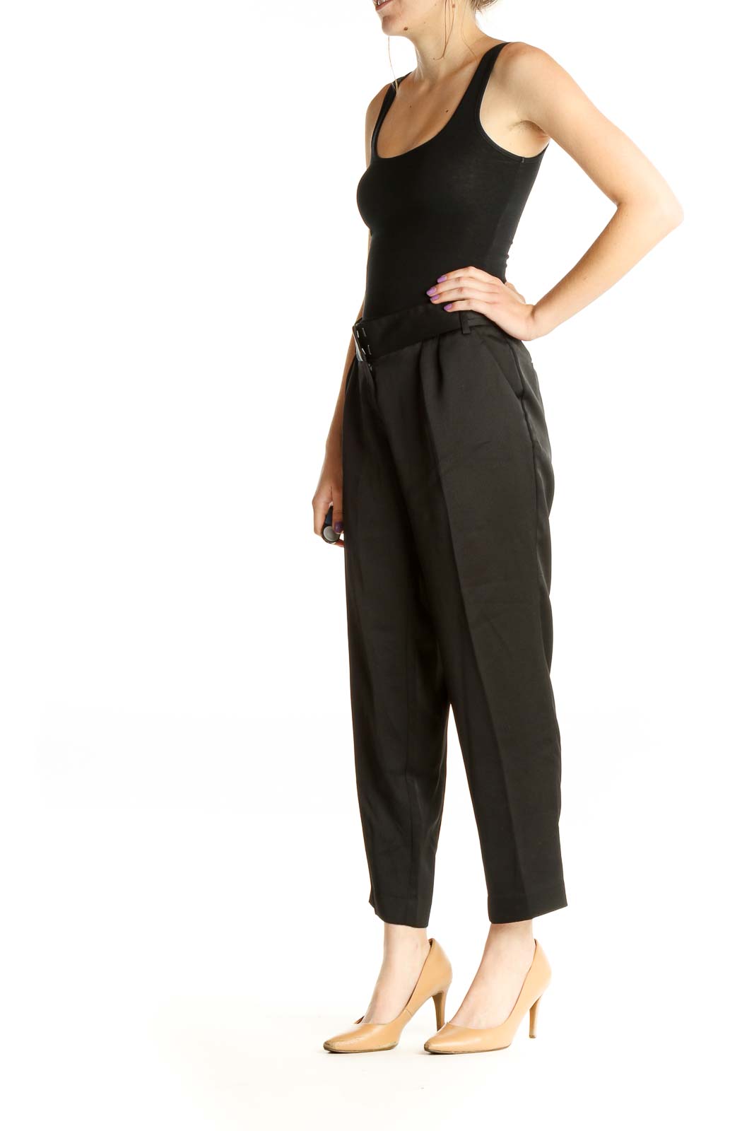 Black Solid Classic Trousers