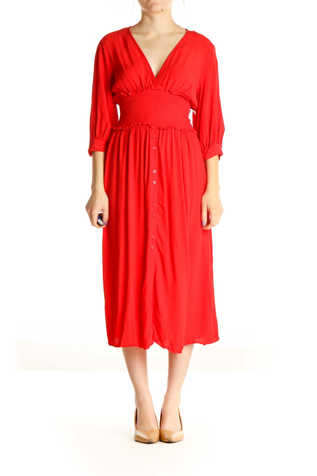 Red Solid Bohemian Fit & Flare Dress