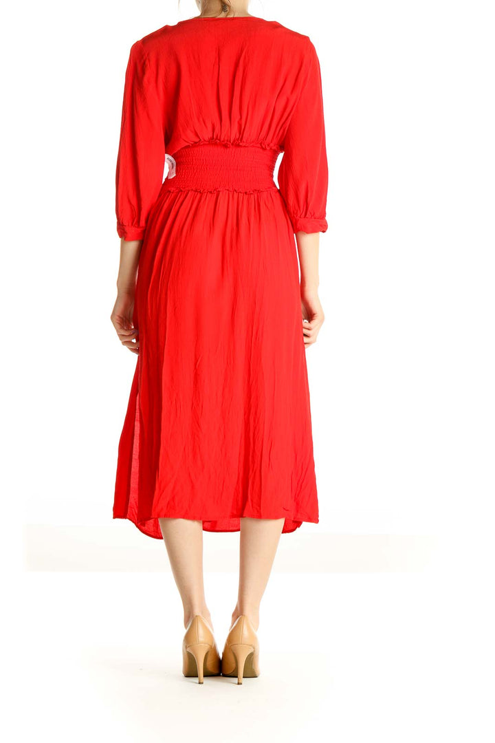 Red Solid Bohemian Fit & Flare Dress