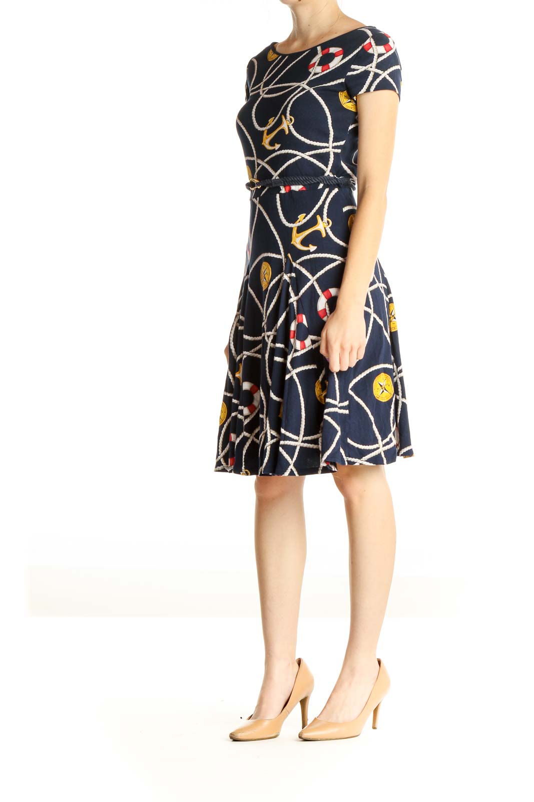 Blue Nautical Print Day Fit & Flare Dress