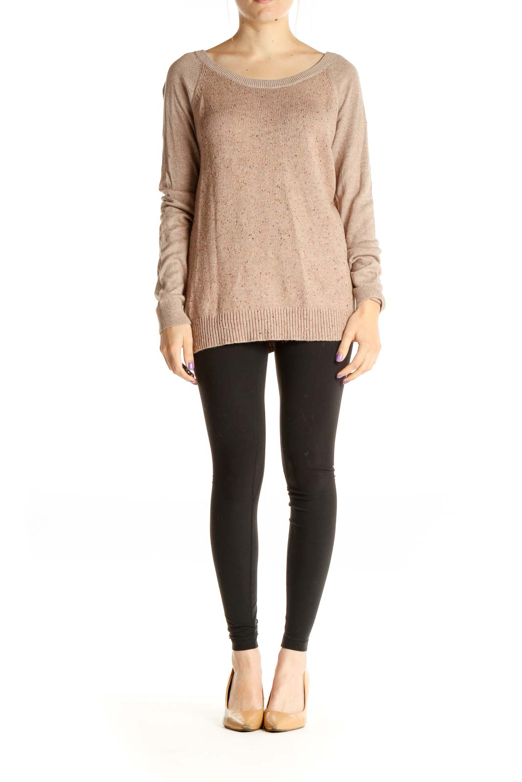 Beige Textured All Day Wear Sweater