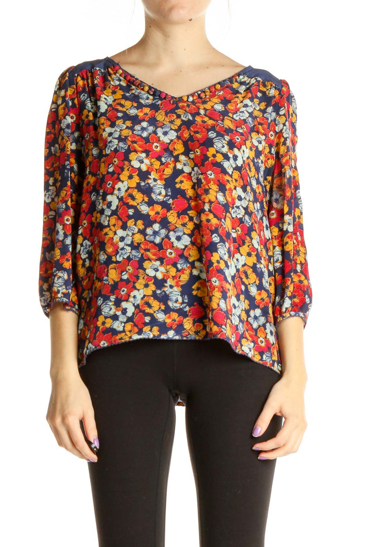 Red Floral Print All Day Wear Silk Blouse