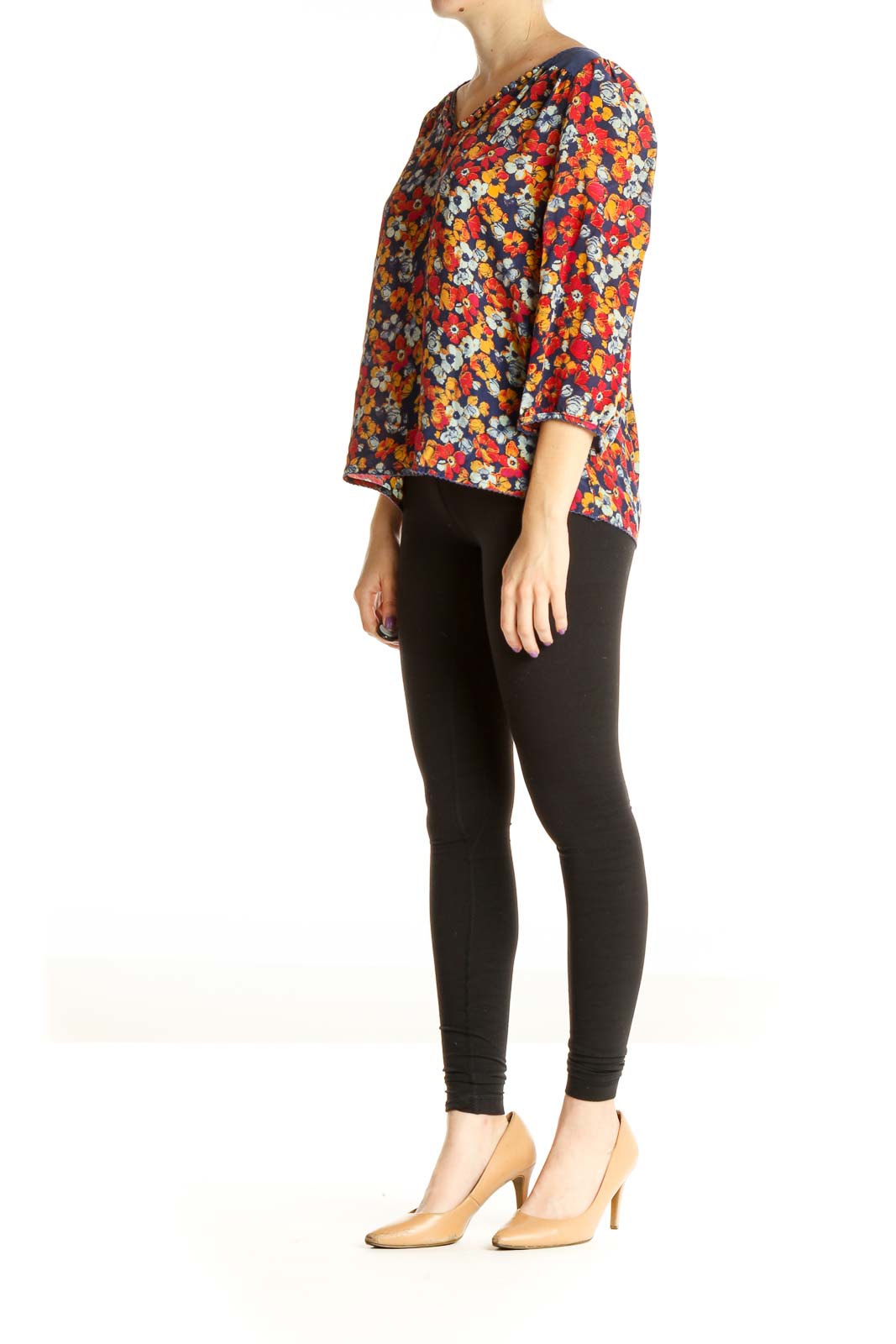 Red Floral Print All Day Wear Silk Blouse