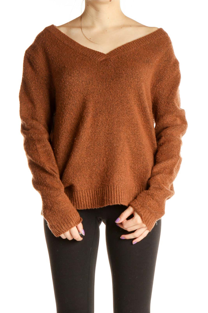 Brown Textured All Day Wear Sweater