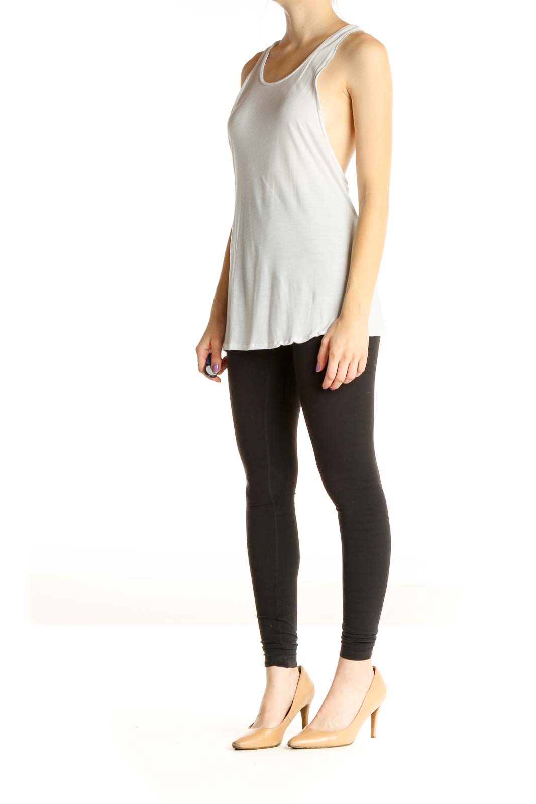 Gray Solid Casual Tank Top