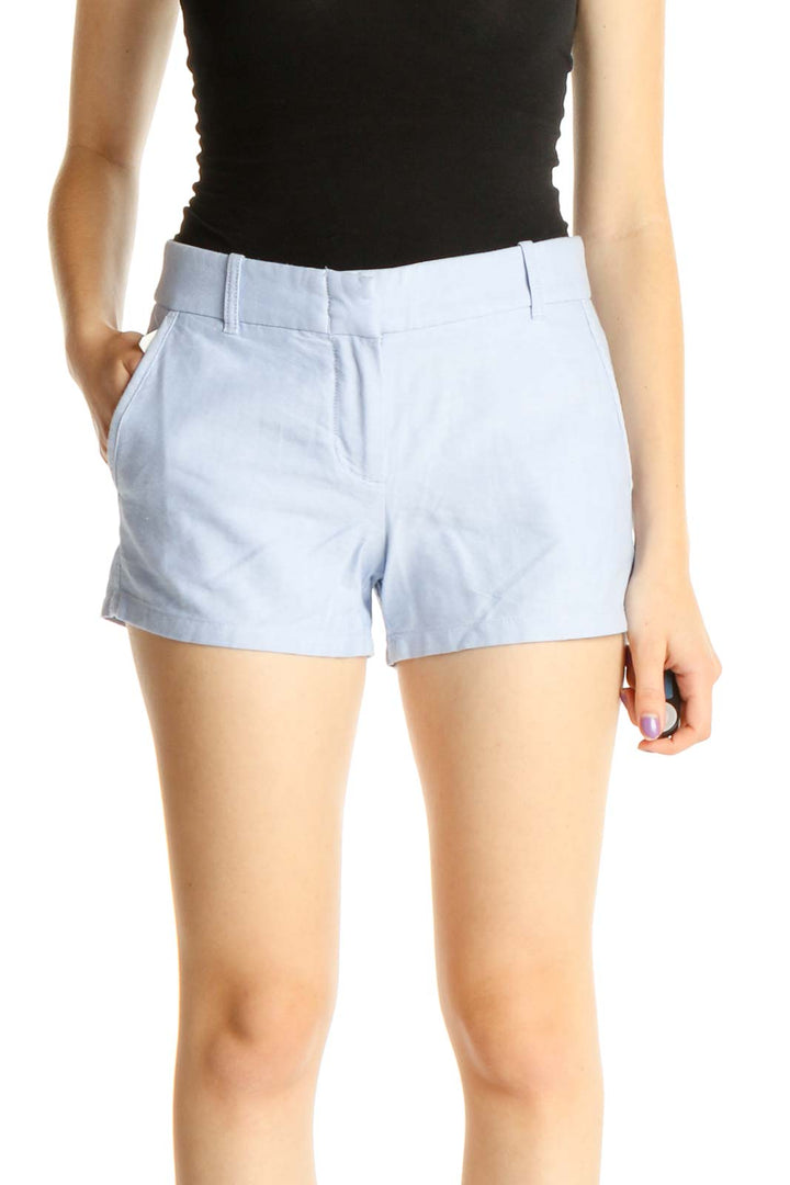 Blue Solid Casual Shorts