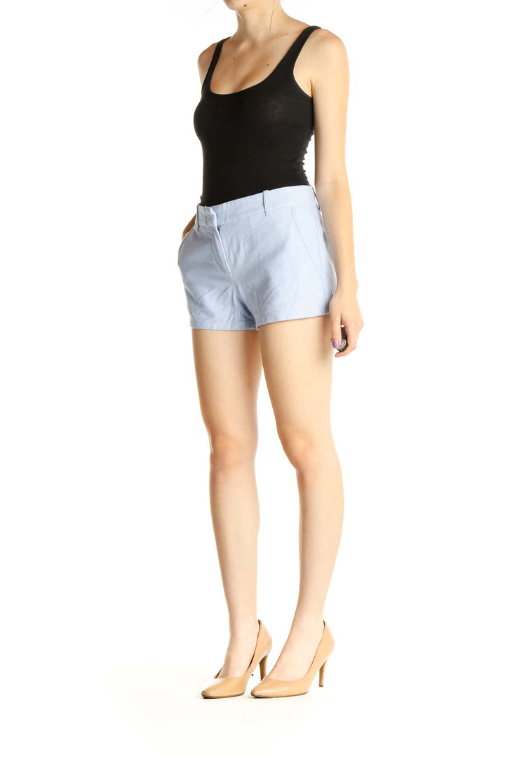 Blue Solid Casual Shorts