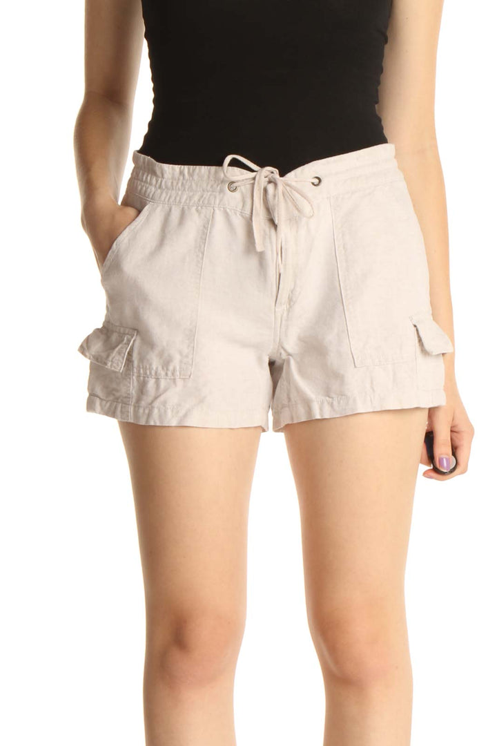 Beige Solid All Day Wear Shorts