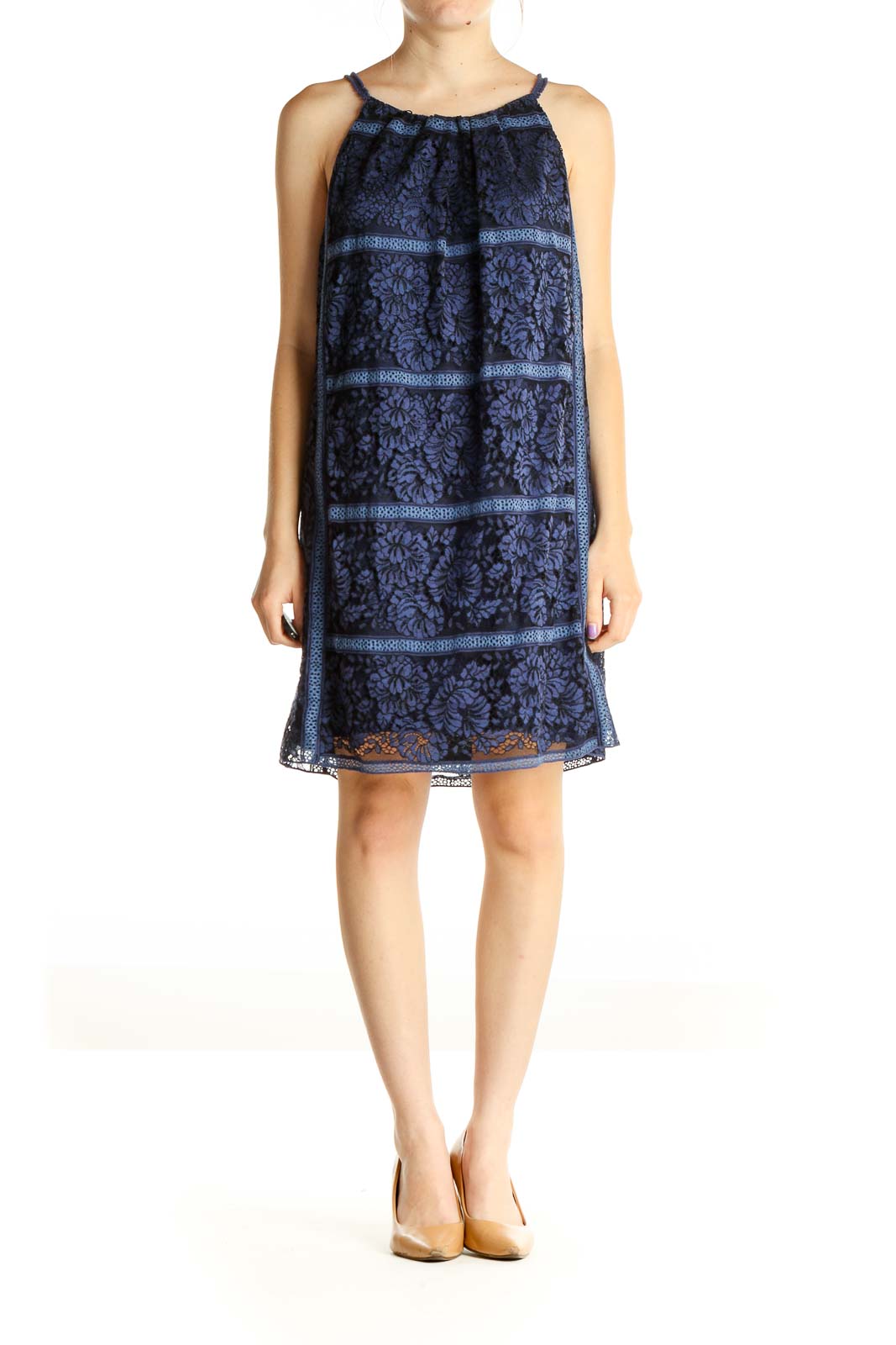 Blue Printed Holiday Shift Dress