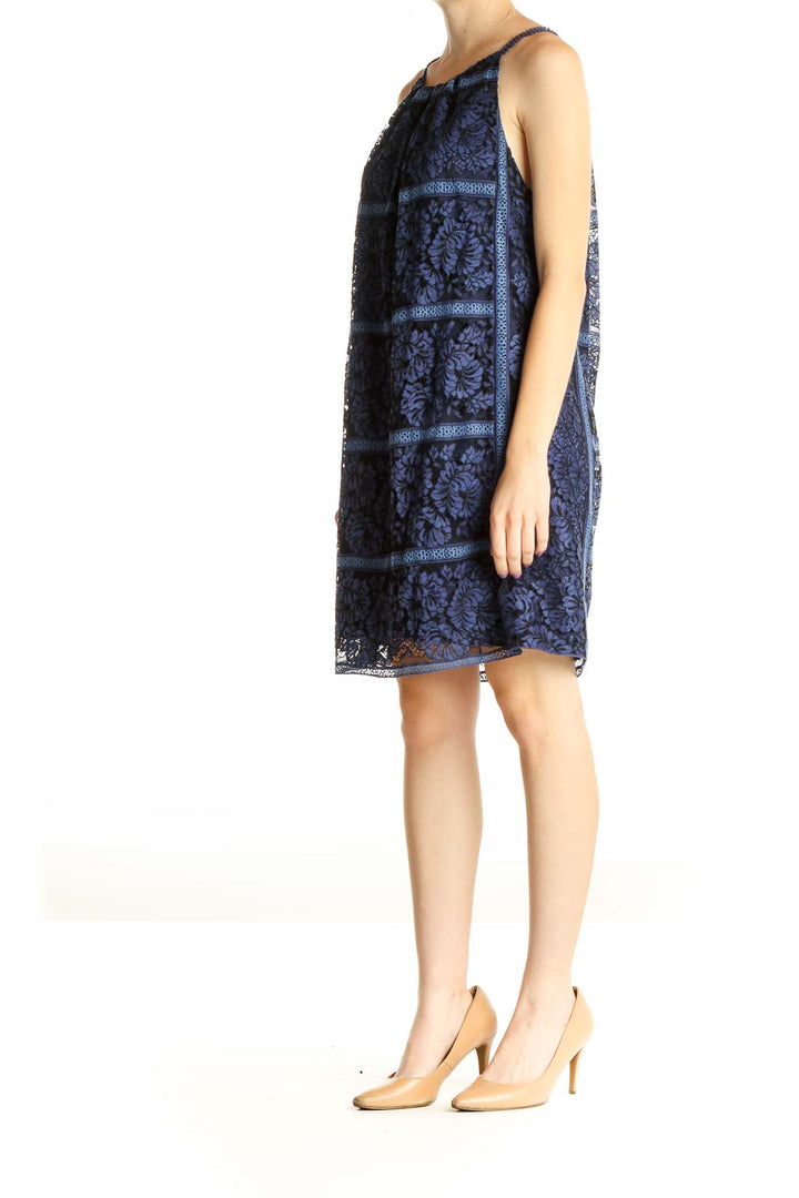 Blue Printed Holiday Shift Dress