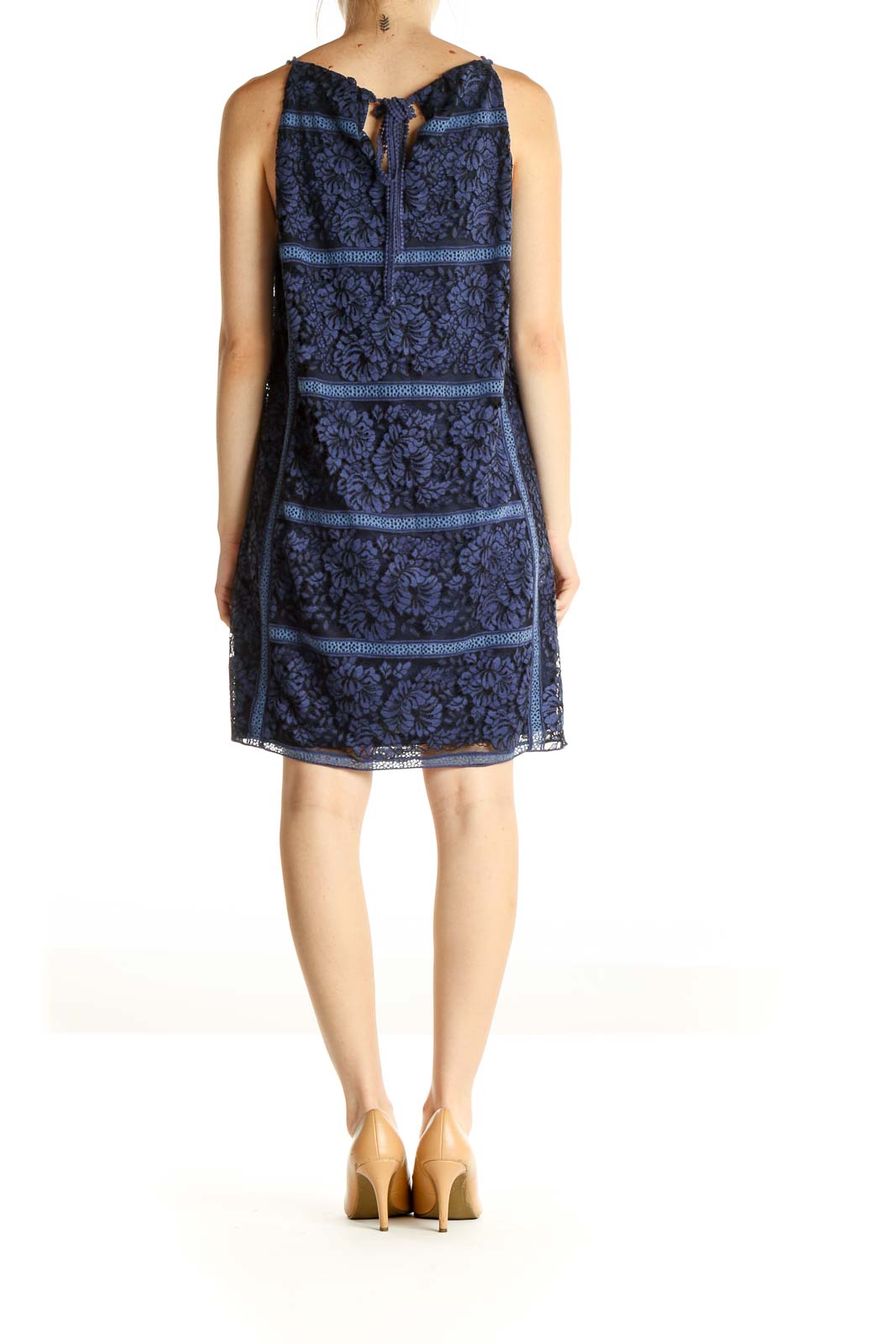 Blue Printed Holiday Shift Dress