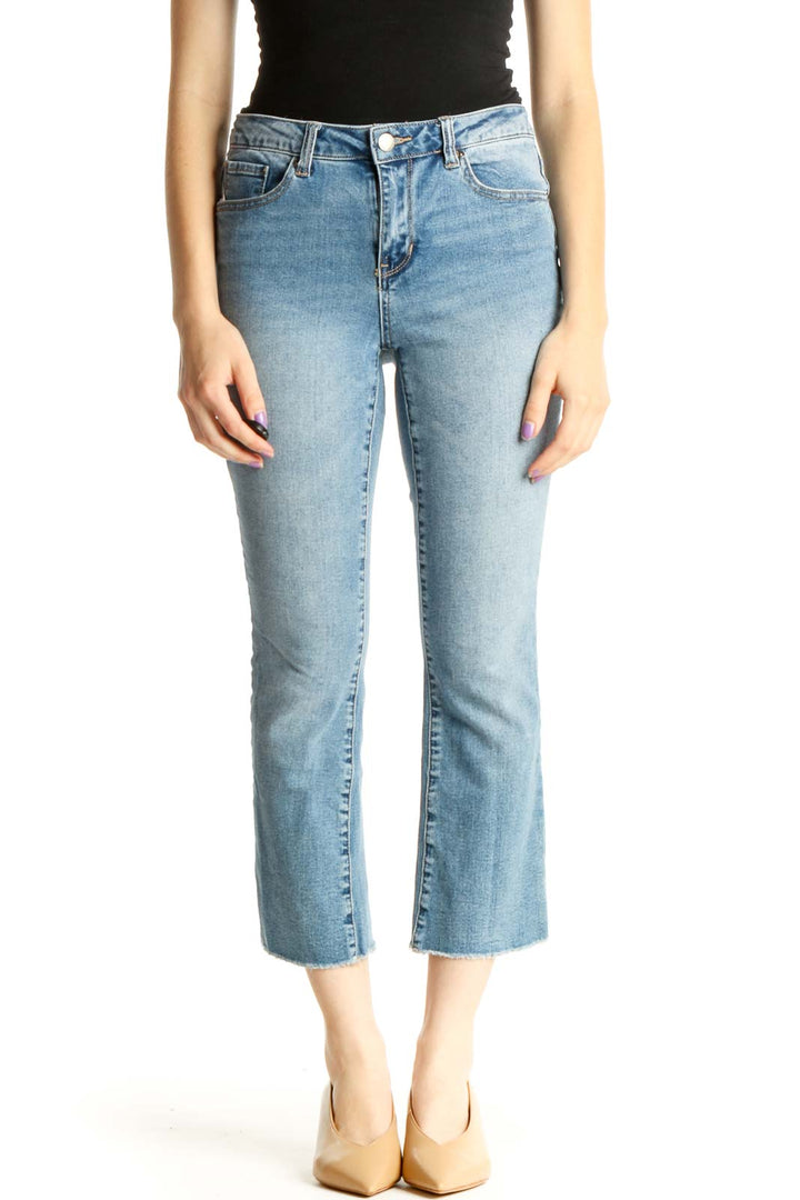 Blue Cropped Straight Leg Jeans