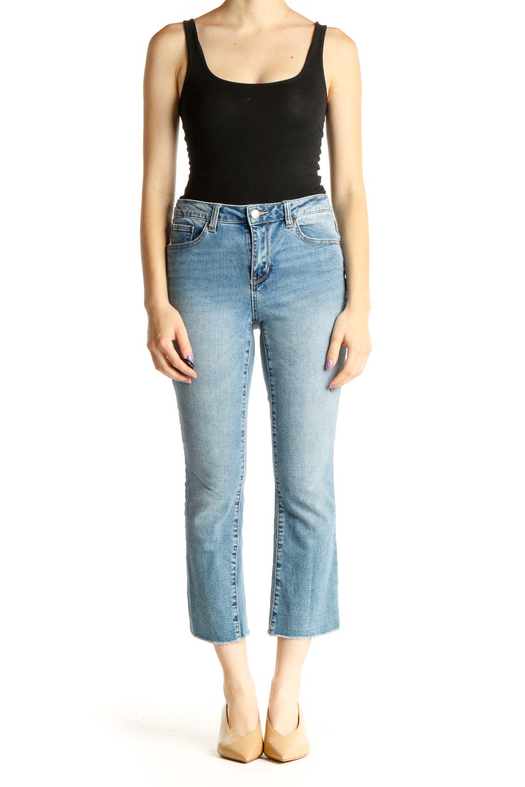 Blue Cropped Straight Leg Jeans