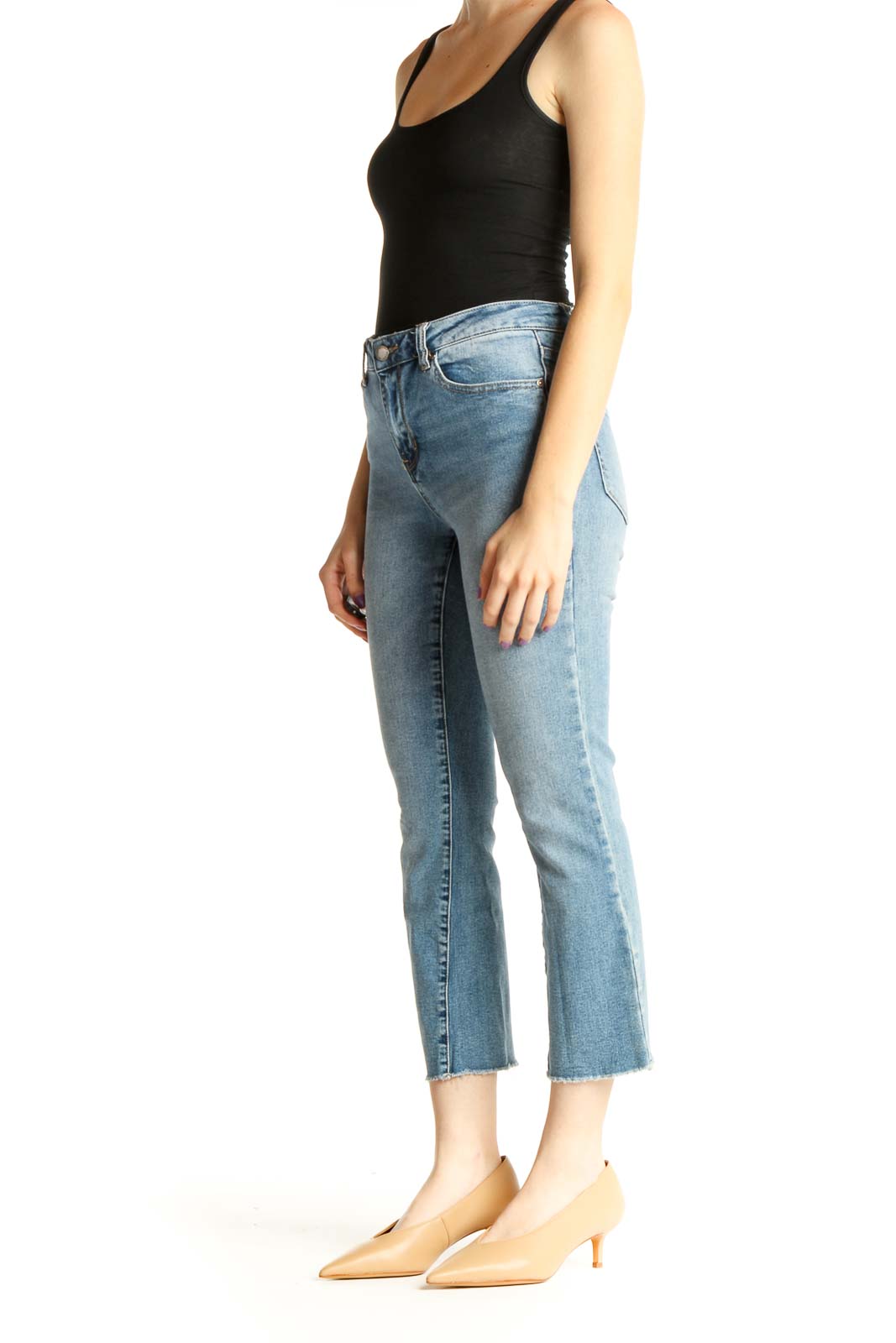 Blue Cropped Straight Leg Jeans