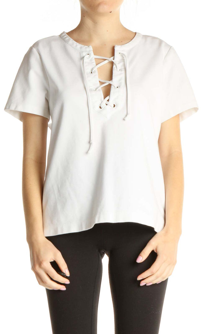 White Lace-Up Blouse