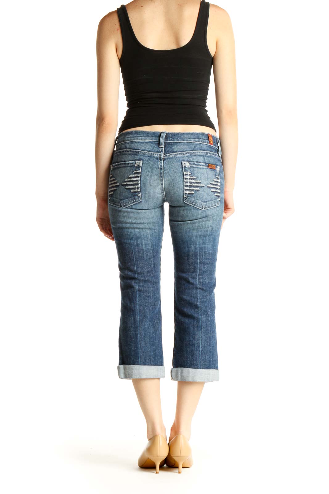 Blue Low Rise Straight Leg Cropped Jeans