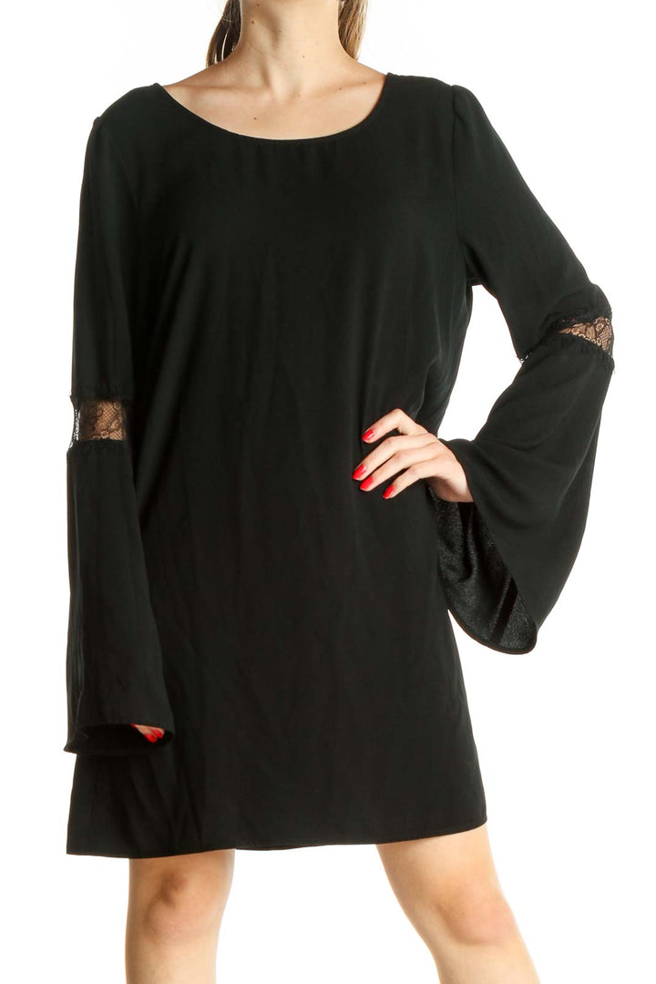 Black Solid Day Shift Dress