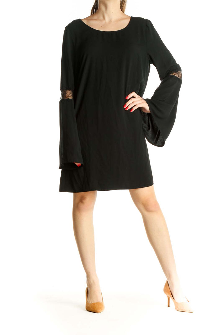 Black Solid Day Shift Dress