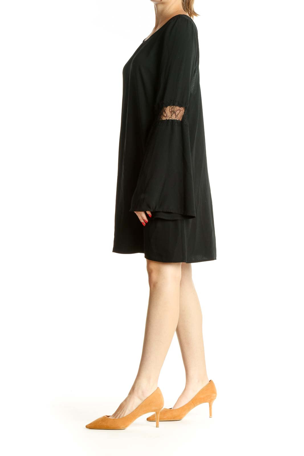 Black Solid Day Shift Dress