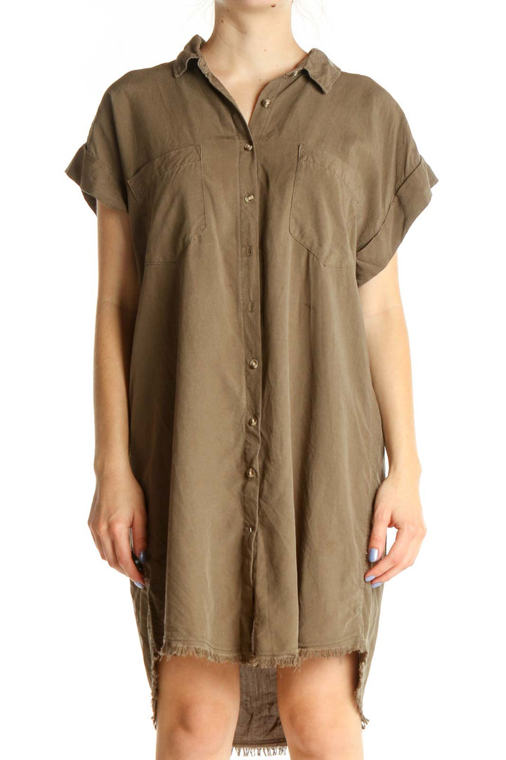 Brown Solid Day Shift Dress