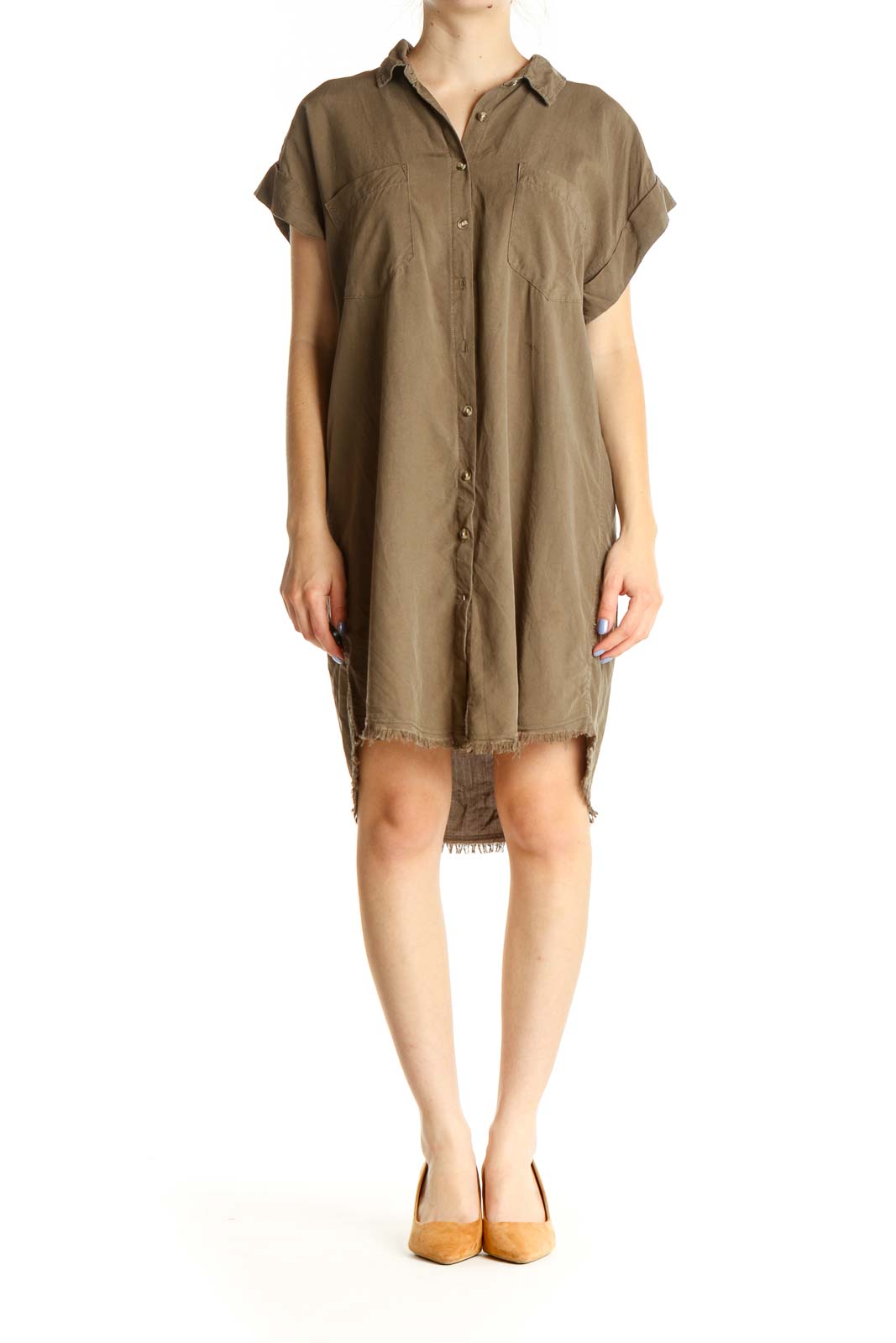 Brown Solid Day Shift Dress