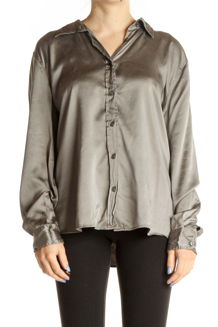 Gray Solid Silk Formal Shirt