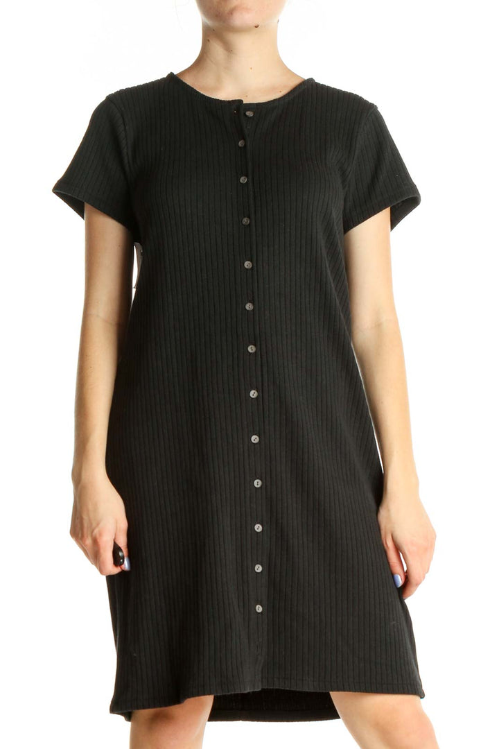 Black Solid Day Shift Dress