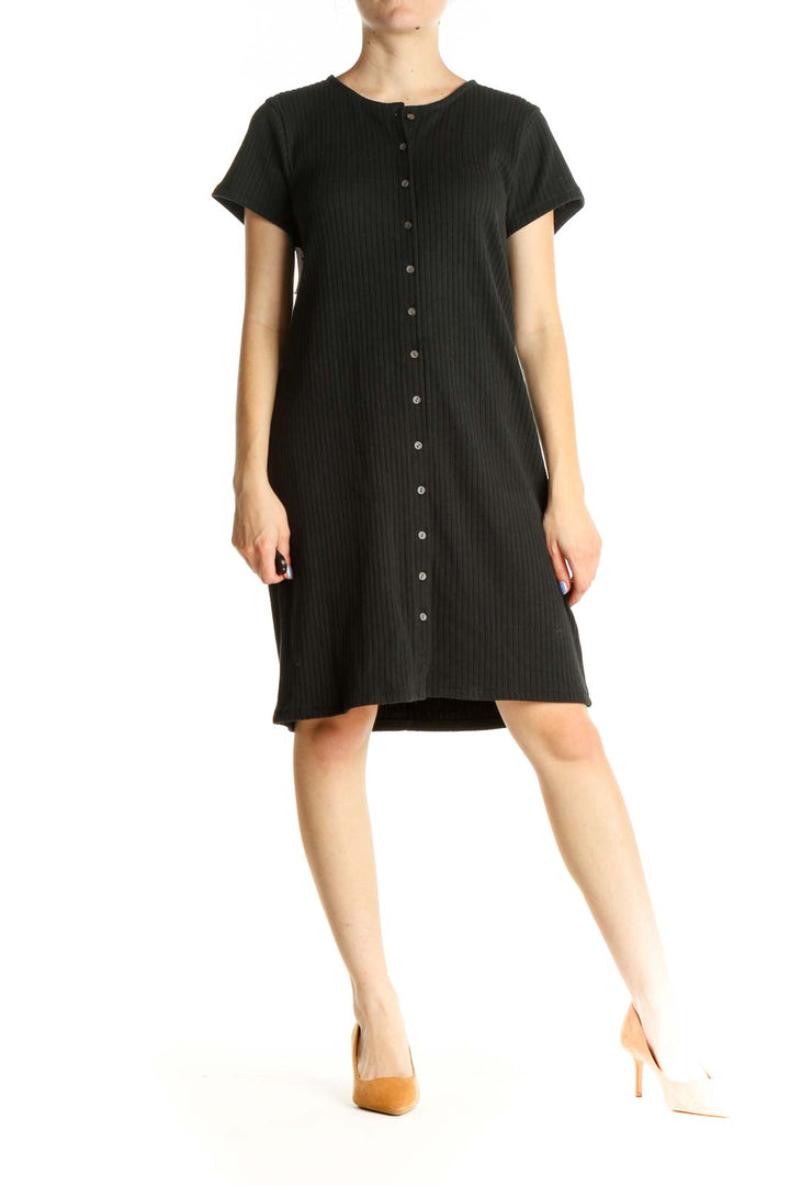 Black Solid Day Shift Dress